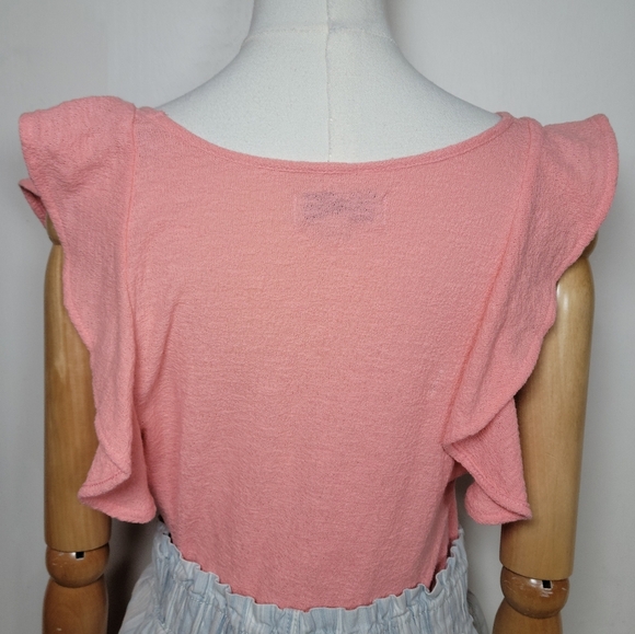 Madewell Texture & Thread J Crew Pink Ruffle Sleeve 100% Cotton Top Size Small - Picture 7 of 9